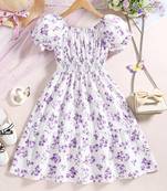 Purple color printed cotton blend fit&flared style dresses