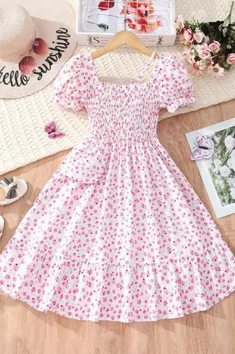 Blush pink color printed cotton blend fit&flared style dresses