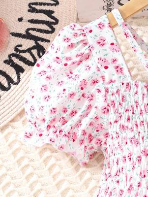 Blush pink color printed cotton blend fit&flared style dresses 3
