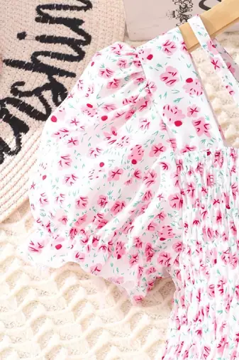 Blush pink color printed cotton blend fit&flared style dresses