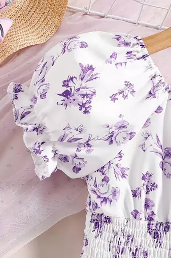 Purple color printed cotton blend fit&flared style dresses