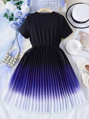 Blue-black color printed cotton blend fit&flared style dresses 5