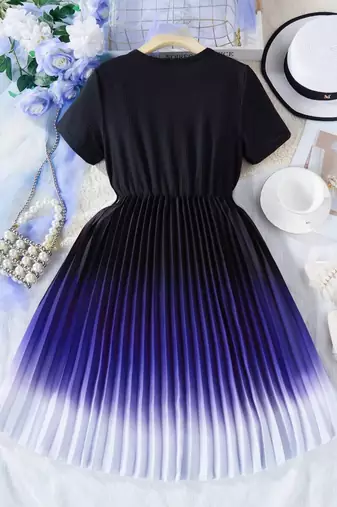 Blue-black color printed cotton blend fit&flared style dresses