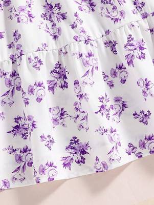 Purple color printed cotton blend fit&flared style dresses 4