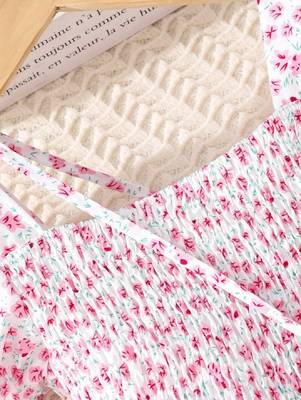 Blush pink color printed cotton blend fit&flared style dresses 5