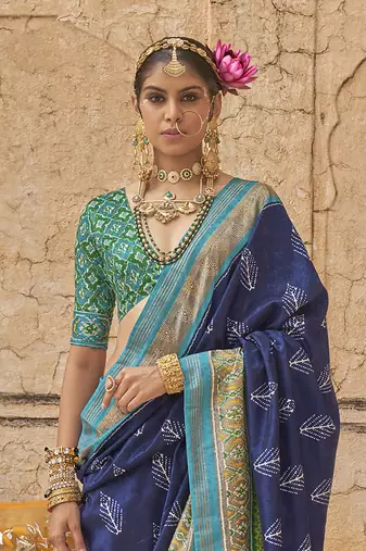 Elora soft silk patola printed saree (navy blue)