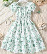 Mint green color printed cotton blend fit&flared style dresses