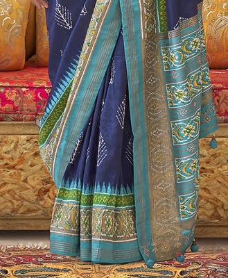 Elora soft silk patola printed saree (navy blue) 4