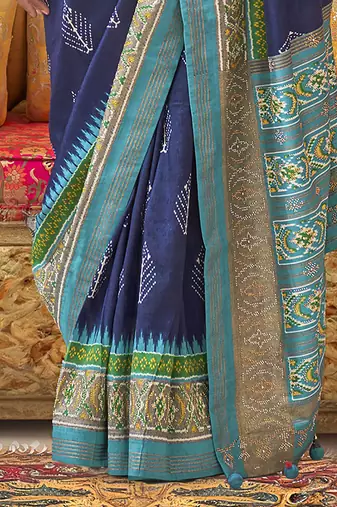 Elora soft silk patola printed saree (navy blue)