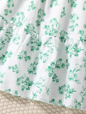 Mint green color printed cotton blend fit&flared style dresses 3