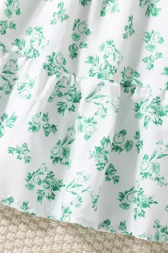 Mint green color printed cotton blend fit&flared style dresses