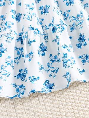 Blue color printed cotton blend fit&flared style dresses 5