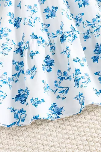 Blue color printed cotton blend fit&flared style dresses