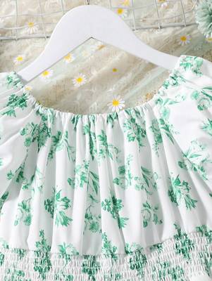 Mint green color printed cotton blend fit&flared style dresses 4