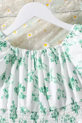 Mint green color printed cotton blend fit&flared style dresses