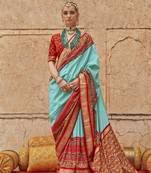Elora soft silk patola printed saree (turquoise)