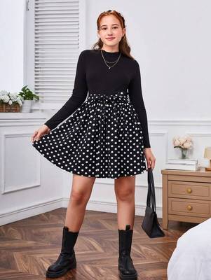 Black color printed cotton blend fit&flared style dresses 1