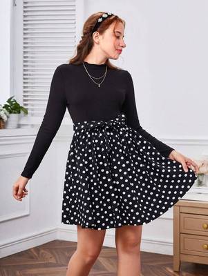 Black color printed cotton blend fit&flared style dresses 2