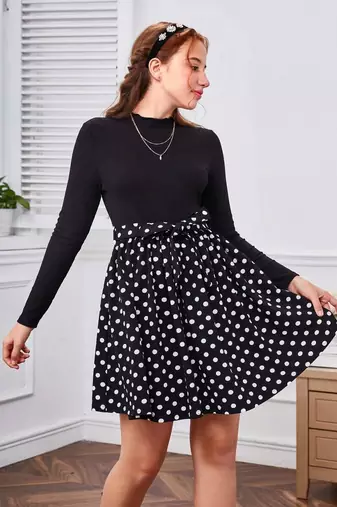 Black color printed cotton blend fit&flared style dresses