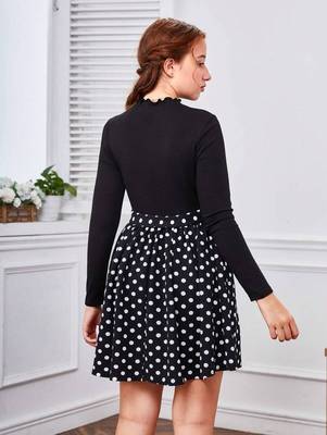 Black color printed cotton blend fit&flared style dresses 3