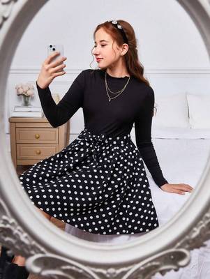 Black color printed cotton blend fit&flared style dresses 4