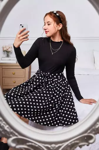 Black color printed cotton blend fit&flared style dresses