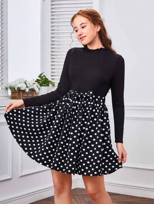 Black color printed cotton blend fit&flared style dresses 5
