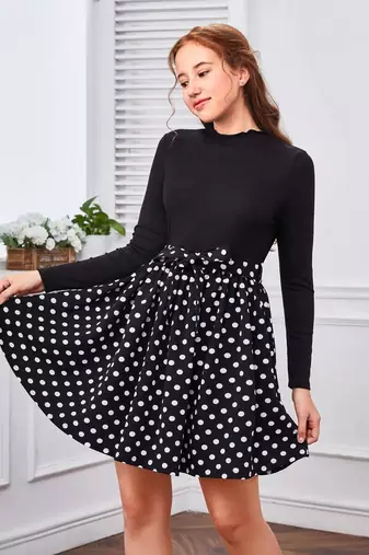 Black color printed cotton blend fit&flared style dresses