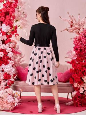 Baby pink color printed cotton blend fit&flared style dresses 2