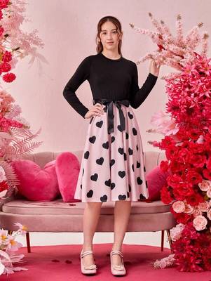 Baby pink color printed cotton blend fit&flared style dresses 4