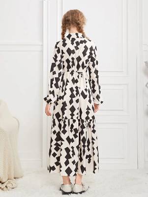 Cream-black color printed cotton blend fit&flared style dresses 2