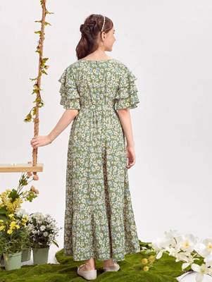 Pastal green color printed bsy fit&flared style dresses 3