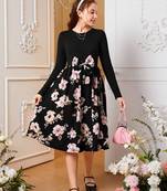 Black color printed cotton blend fit&flared style dresses