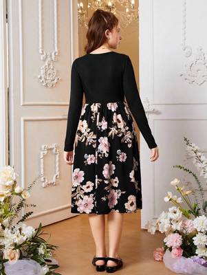 Black color printed cotton blend fit&flared style dresses 3