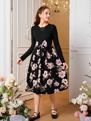 Black color printed cotton blend fit&flared style dresses 4