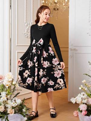 Black color printed cotton blend fit&flared style dresses 5