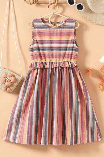 Maroon color printed cotton blend fit&flared style dresses