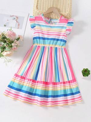 Blue color printed cotton blend fit&flared style dresses 1