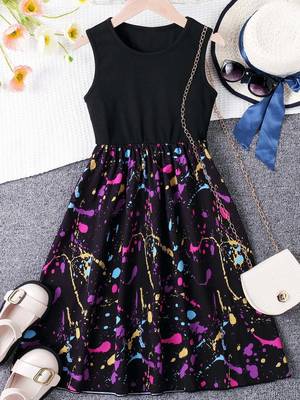 Black color printed cotton blend fit&flared style dresses 1