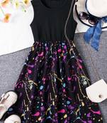 Black color printed cotton blend fit&flared style dresses