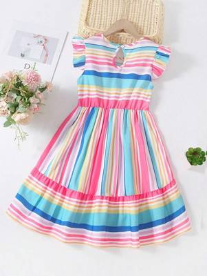 Blue color printed cotton blend fit&flared style dresses 2