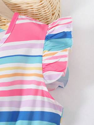 Blue color printed cotton blend fit&flared style dresses 3