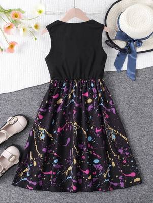 Black color printed cotton blend fit&flared style dresses 2