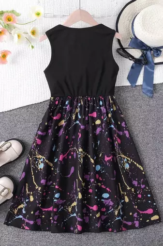 Black color printed cotton blend fit&flared style dresses