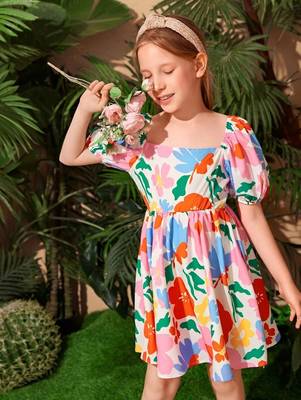 Multi color printed cotton blend fit&flared style dresses 3