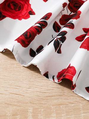 Red-white color printed cotton blend fit&flared style dresses 4