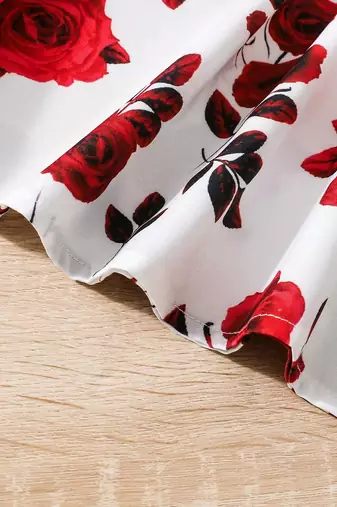 Red-white color printed cotton blend fit&flared style dresses