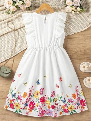 Off white color printed cotton blend fit&flared style dresses 2