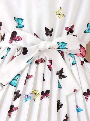White color printed cotton blend fit&flared style dresses 4