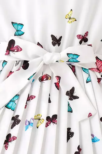 White color printed cotton blend fit&flared style dresses